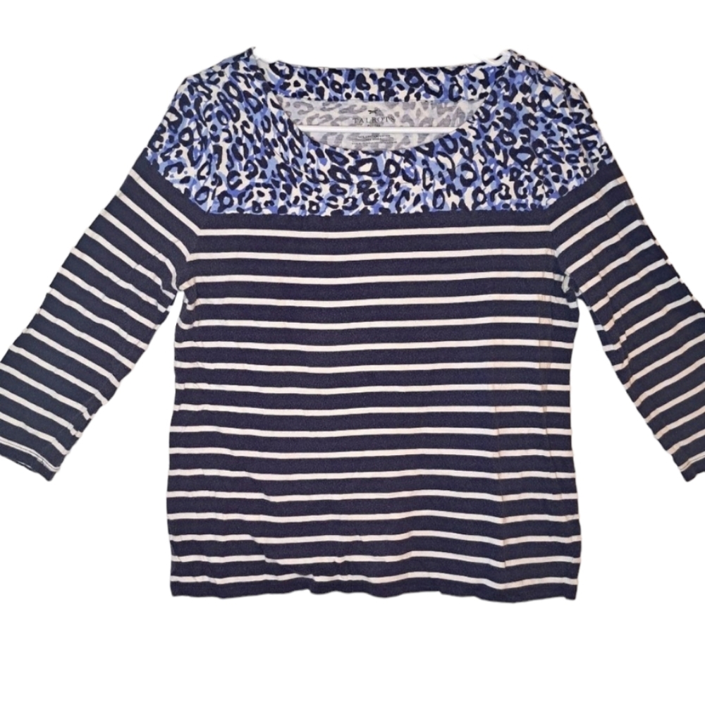 Talbots Mixed Print Leopard Striped Tee Size Medium Petite